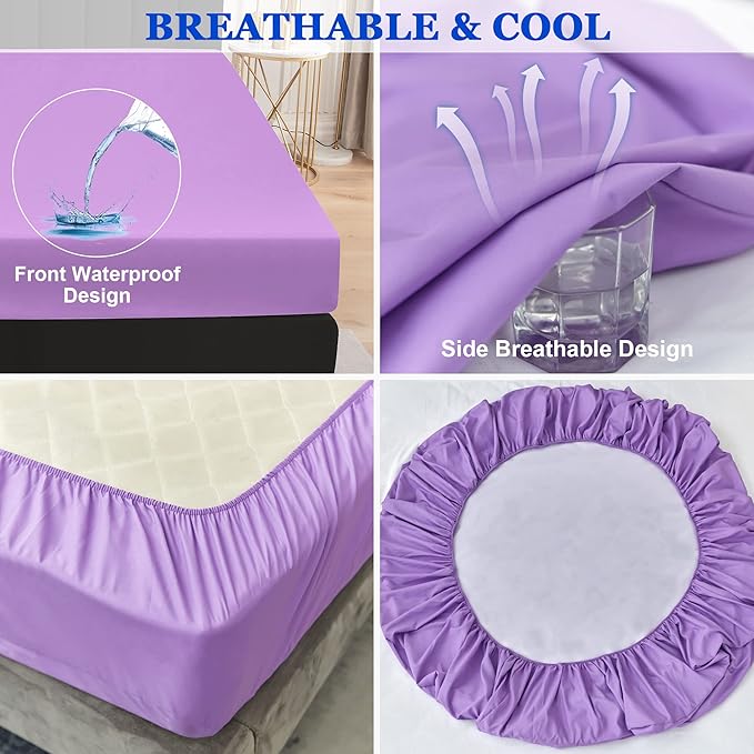 Sufdari Cal King Mattress Protector,Waterproof Mattress Protector,Fitted Sheet Style Mattress Cover with 18" Deep Pocket,Washable and Comfortable-Purple,California King