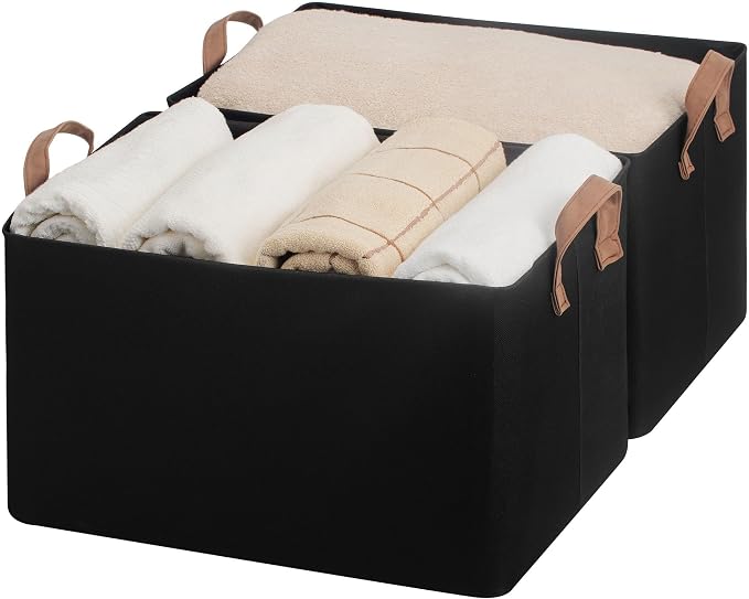 StorageWorks Storage Bins, Fabric Storage Bins for Shelves, Extra Large Storage Baskets with Metal Frame, Closet Baskets and Bins with Handles, Jumbo, Black, 2-Pack by StorageWorks