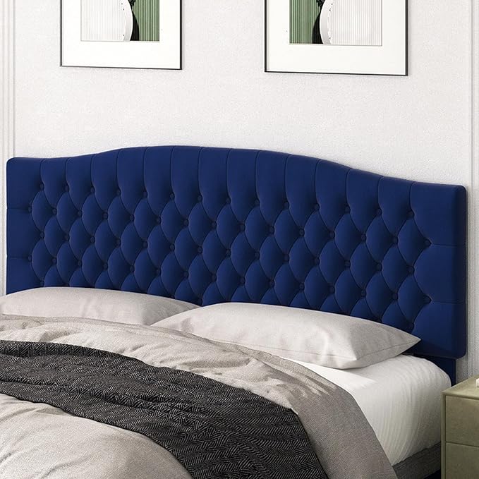 Befurtori King Headboard Only, Upholstered Headboard King Size for Adjustable Bed Velvet Tufted Wall Mounted Head Board with Solid Wood Legs, Navy Blue