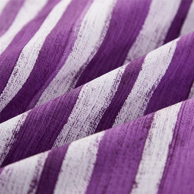 KAKIJUMN 7 Piece Bed in a Bag Stripe Comforter Set King Size, White and Purple Patchwork Striped Comforter and Sheet Set, All Season Soft Microfiber Complete Bedding Sets(Purple,King)