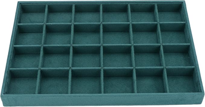 Large Velvet Jewelry Tray, Drawer Organizer for Jewelry in Dresser, Stackable Jewelry Drawer Organizer Inserts for Earring Necklace Bracelet Rings(Green,24grid) by AIRZSNRY