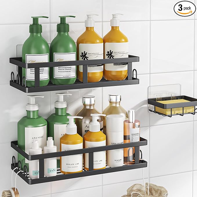 Youvip Shower Caddy Adhesive,No Drill Bathroom Organizer with Soap Holder,Large Capacity Rustproof Shelves for Inside Shower,Bathroom Organizers and Storage,Black by YOUVIP