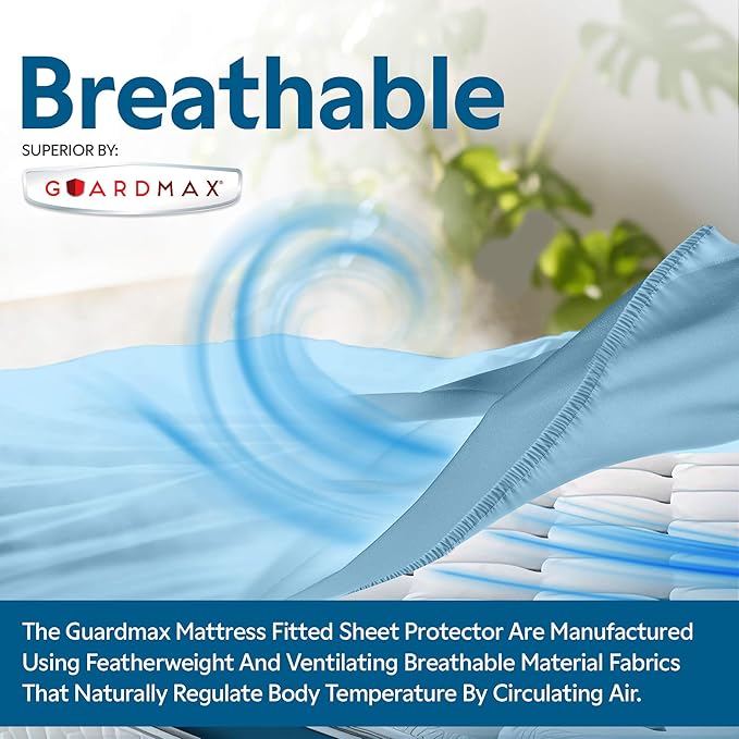 Guardmax Jersey Knitted King Size Mattress Protector - Waterproof & Dust Mite Proof Mattress Cover with Stretchable Pockets - Soft, Comfortable, & Noiseless Waterproof Fitted Sheet.(78 x 80 x 15)