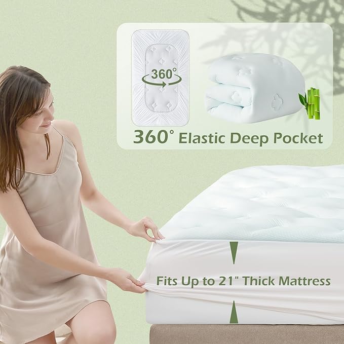 Hansleep Memory Foam Mattress Pad Topper King, King Size Mattress Topper Viscose Derived from Bamboo, King Foam Bed Mattress Pad Cover for Back Pain Relief, 78" x 80", White