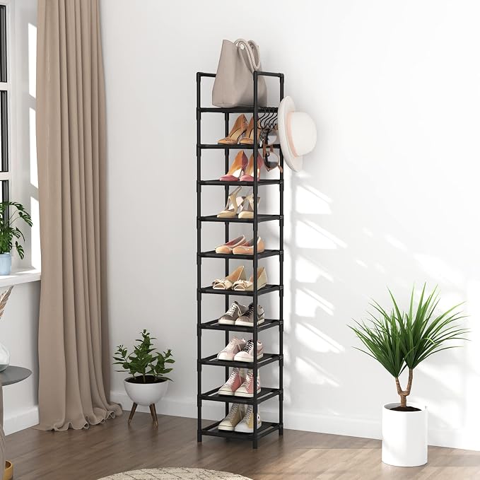 LANTEFUL Tall Narrow Shoe Rack for Entryway, 10-Tier Sturdy Metal Shoe Shelf Storage 10-15 Pairs of Shoes and Boots, Space Saving Corner Shoe Rack Organizer for Closet,Doorway,Garage,Living Room - Image 7