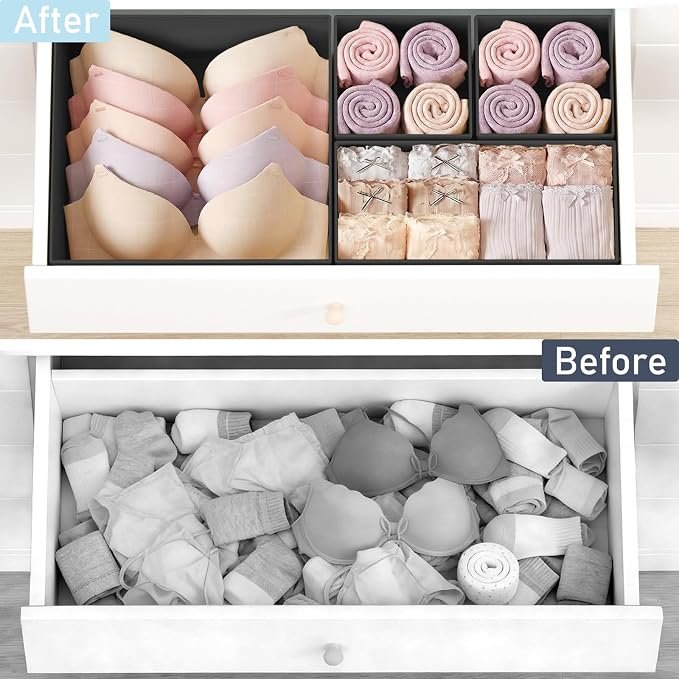 DIMJ Drawer Organizer Clothes, 26Pack Dresser Organizer, Foldable Closet Organizers and Storage, Fabric Dresser Bins, Drawer Dividers for Nursery, Baby Clothes, Underwears, Sock,Black - Image 6