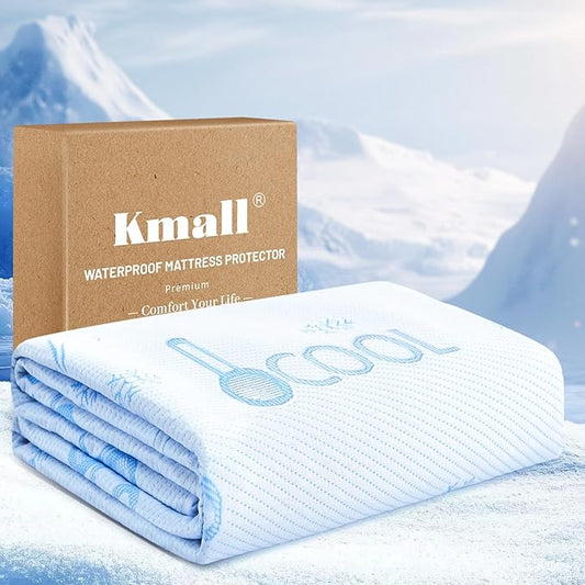 Cooling Twin Size Mattress Protector - 100% Waterproof & Breathable Cool 3D Air Fabric Bed Mattress Cover, Ultra Soft Noiseless Mattress Pad for 8"-21" Deep Pocket, Machine Washable (White)
