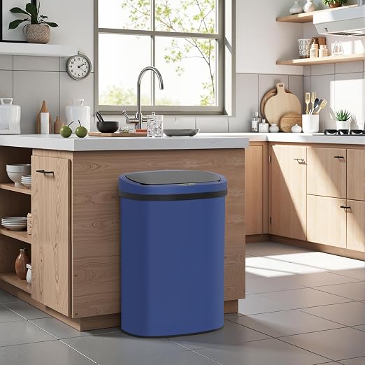 BestOffice 13‑Gallon Automatic Sensor Trash Can, Deep Blue – 50 L Touchless Motion‑Activated Kitchen Garbage Bin, Fingerprint‑Resistant Stainless Steel - Image 2
