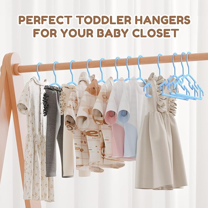 VILICK Kids Plastic Hangers, Baby Clothes Hangers for Closet 50 Packs Non-Slip Toddler Hanger for Infant Child Clothing, Small Children Hangers for Pants Coats Skirts (Blue) - Image 6