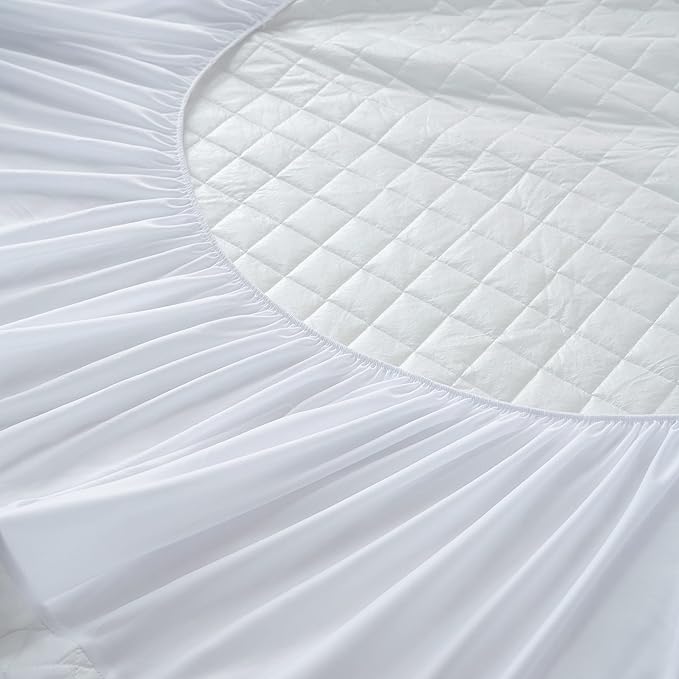King Size 100% Waterproof Mattress Protector, Quilted Cooling Fitted Bed Mattress Cover Pad, 13"-15" Deep Pocket, Soft and Breathable Noiseless Machine Washable, Vinyl Free (King)