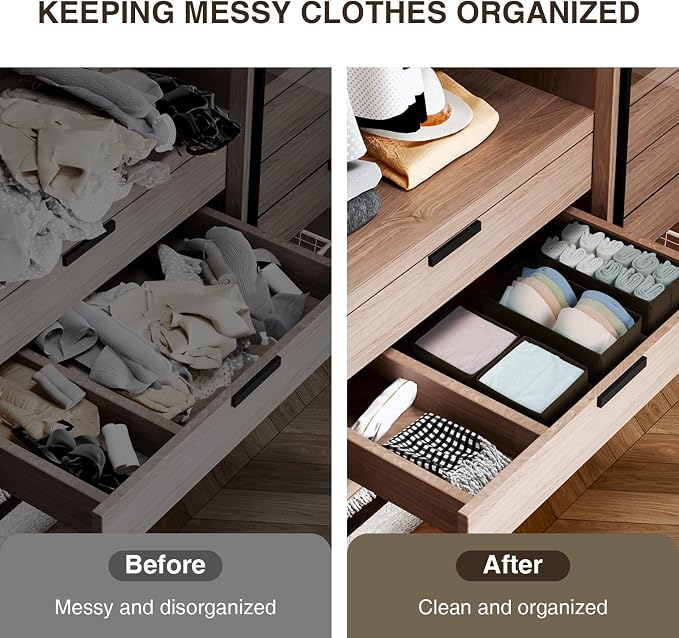DIMJ Drawer Organizer Clothes, Underwear Drawer Organizer, Set of 4 Foldable Closet Drawer Bins, Fabric Drawer Dividers for Baby Clothes, Socks, Belt, Tie (Brown) - Image 4