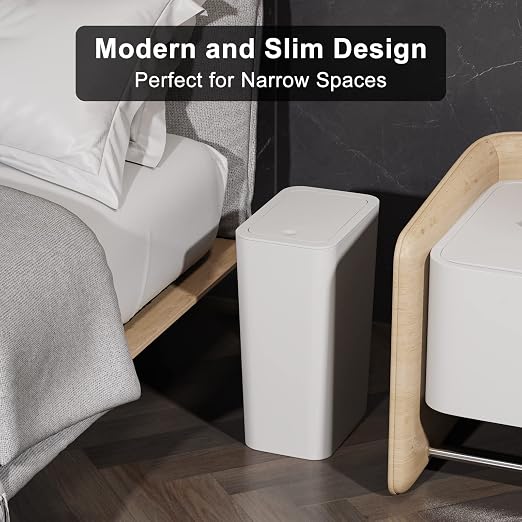 N. NETDOT 3 Pack 2.6 Gallon / 10L Bathroom Trash Can with Lid,Kitchen Garbage Can Small Trash Bin Waste Basket for Bathroom,Kitchen,Bedroom,Living Room,Office - Off White - Image 4