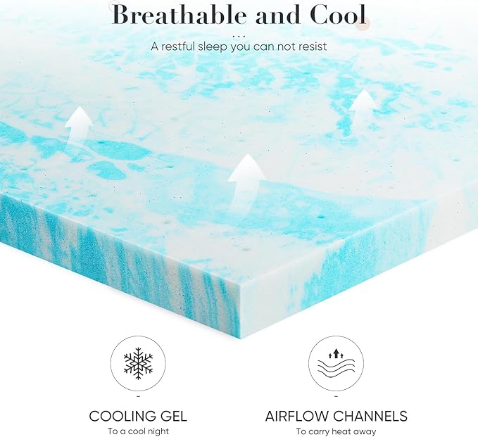 DUMOS Mattress Toppers Memory Foam Twin XL, 3 Inch Thick Bed Topper Pad Cooling Gel Infused Soft Comfy Padding Breathable for Sleeper Sofa Couch RV Camper, CertiPUR-US Certified,Blue