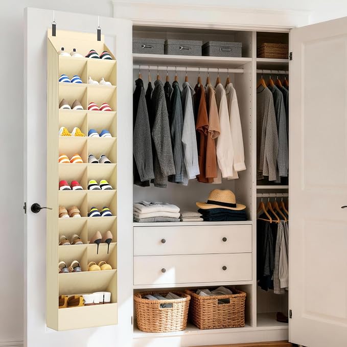 Lifewit 10 Tier Over the Door Shoe Organizer with 19 Large Deep Pockets, Fabric Hanging Shoes Shelf for Closet, Dorm Storage, Fit Up to 20 Pair Shoe Rack Holder for Sneakers, Boots, Beige - Image 8