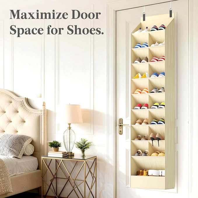 Lifewit 10 Tier Over the Door Shoe Organizer with 19 Large Deep Pockets, Fabric Hanging Shoes Shelf for Closet, Dorm Storage, Fit Up to 20 Pair Shoe Rack Holder for Sneakers, Boots, Beige - Image 9