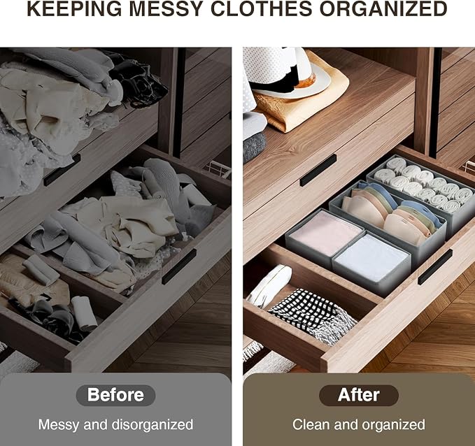 DIMJ Drawer Organizers for Clothing, Set of 12 Dresser Drawer Organizers, Fabric Closet Organizers and Storage, Drawer Dividers for Baby Clothes, Socks, Belt, Tie (Grey) - Image 5