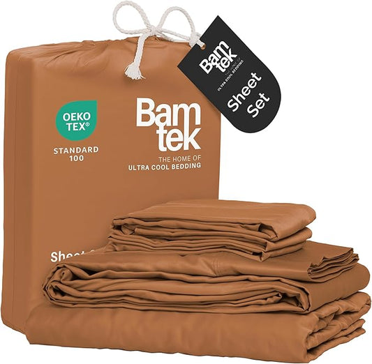 Viscose Bamboo Bed Sheets Full Sizes 4PC Set - Cooling Bedding for Hot Sleepers with Moisture Wicking Technology - Silky Soft 16 Inch Deep Pocket - Almond 54"x75"
