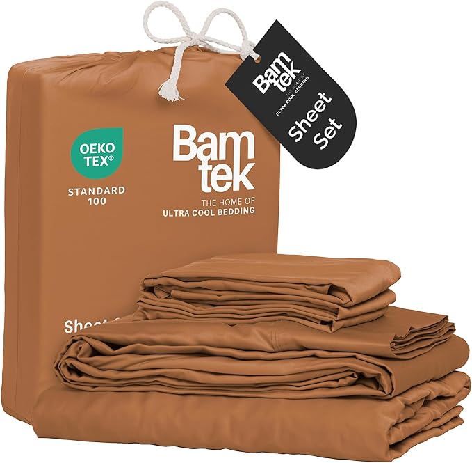 Viscose Bamboo Twin XL Sheets 3PC Set - Extra Long - Cooling Bedding for Hot Sleepers with Moisture Wicking Technology - Silky Soft 16 Inch Deep Pocket, Almond - 38" x 80"