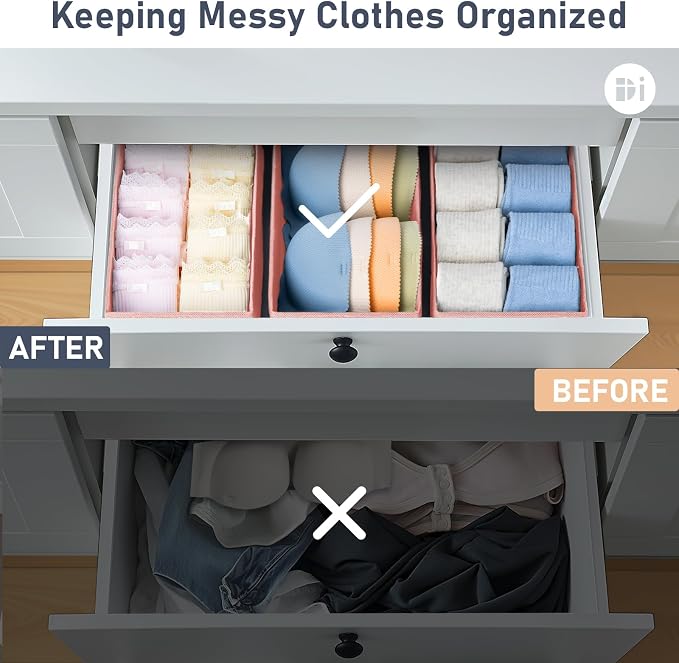 DIMJ Drawer Organizer for Clothes - Underwear, Sock, Closet, and Dresser Storage Box - Dividers for Baby Clothes, Bra, Socks, Belt, Tie - Set of 9, Pink - Image 6