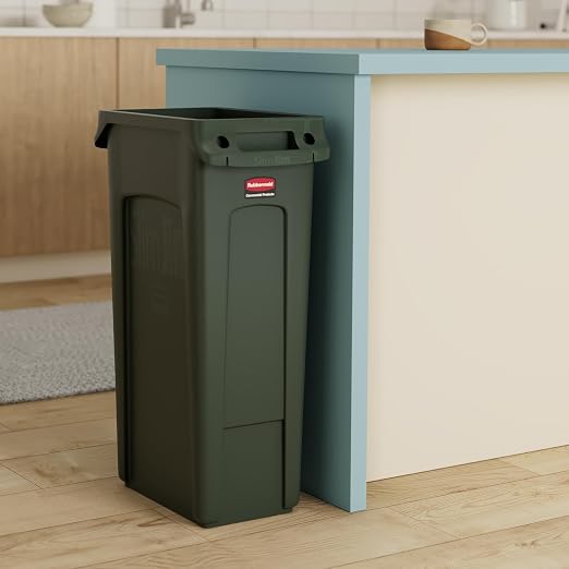 Rubbermaid Commercial Products Slim Jim Trash/Garbage Can with Venting Channels, 23-Gallon, Green, for Kitchen/Office/Workspace - Image 2