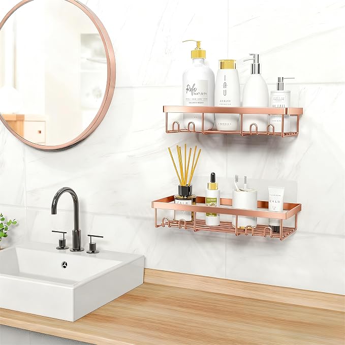 Moforoco Shower Caddy Shelf Organizer Rack, Self Adhesive Black Bathroom Shelves Basket, Home Farmhouse Wall Inside Organization and Storage Decor Rv Accessories, First Camper Apartment Essentials - Image 6