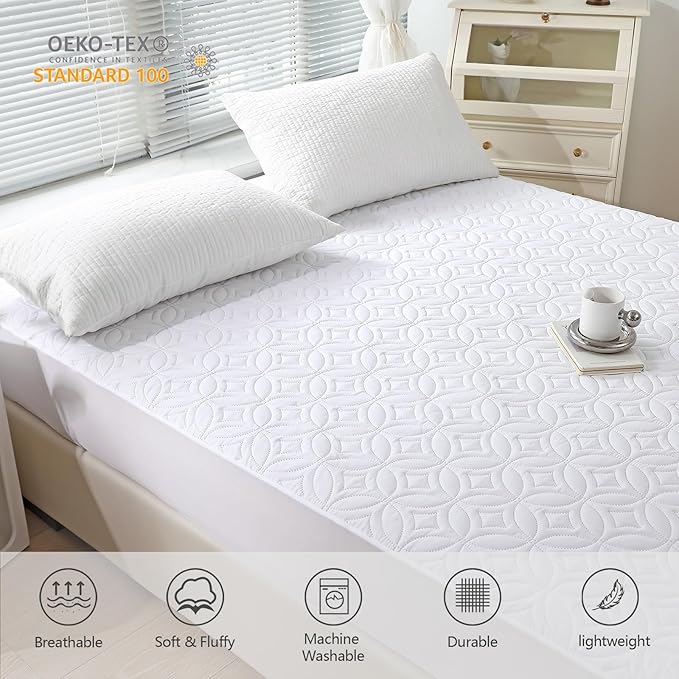 FELTYBED King Size Mattress Protector Waterproof, Soft Breathable Bed Mattress Cover with Deep Pocket 6"- 18", Noiseless & Washable Mattress Pad Cover for Home, Bedroom (White, King)
