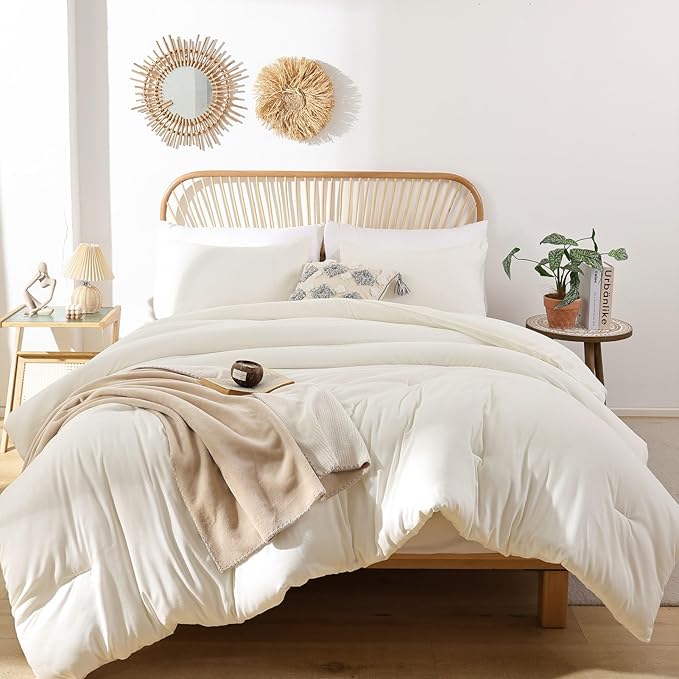 ROSGONIA Comforter Full Size for Girls Boys Teens Ivory, 3pcs (1 Boho Comforter & 2 Pillowcases) Soft Lightweight Dorm Bedding All Season Bed Set