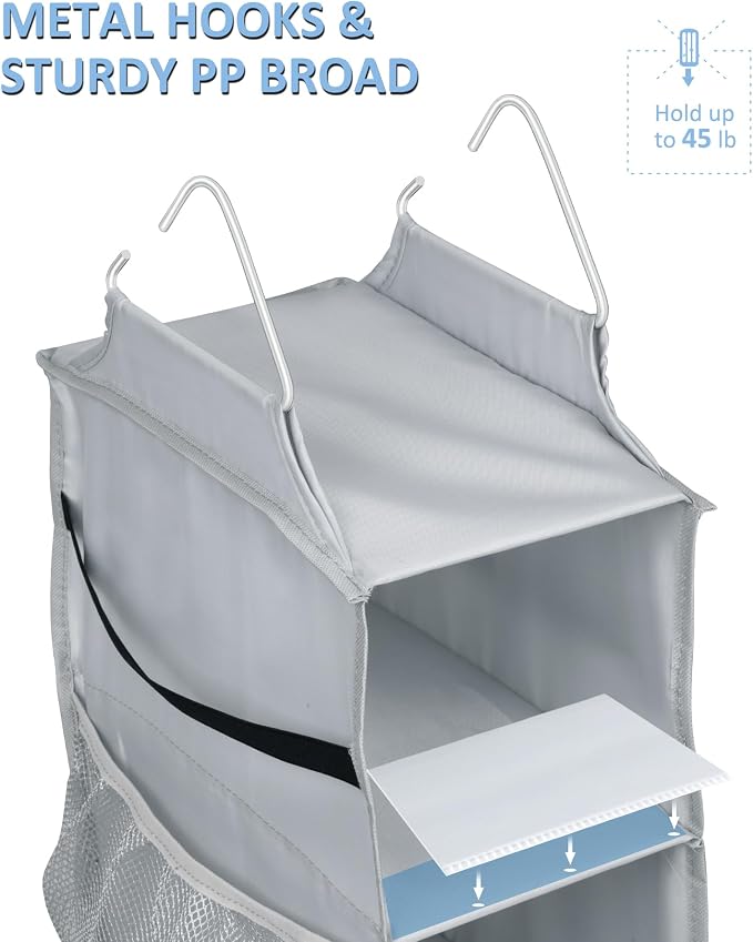 SLEEPING LAMB 8 Shelves Hanging Shoe Rack Hanger, Narrow Hanging Shoe Organizer for Closet Storage Clothes, Gloves, Bags, with 8 Large Mesh Pockets to Hold 16 Pairs Shoes in Dorm, Grey - Image 4