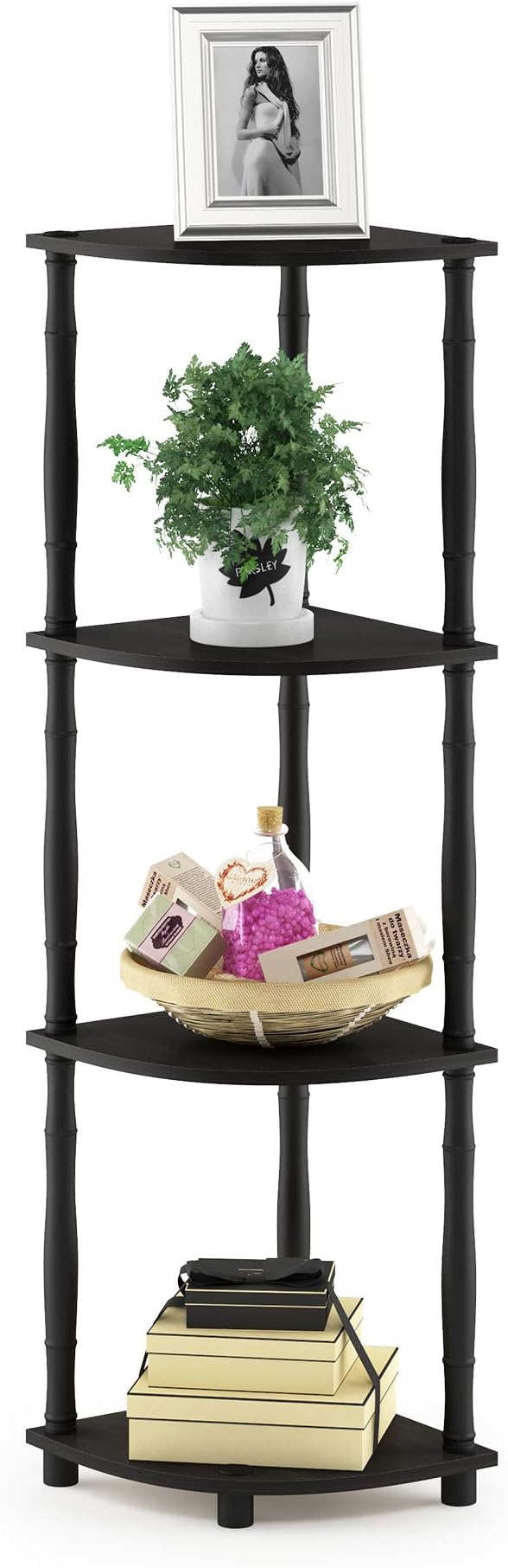 Furinno Turn-N-Tube 4-Tier Corner Display Rack Multipurpose Shelving Unit with Classic Tubes, Espresso/Black, 18114EX/BK, Espresso/Black Classic Tube - Image 3