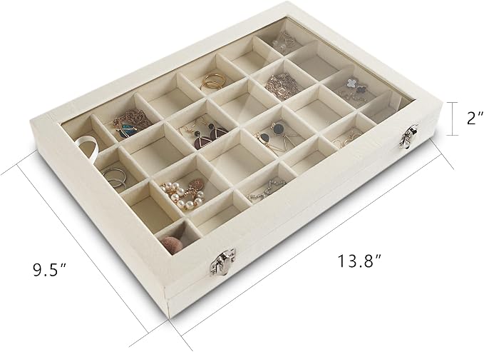 Frebeauty 24 Grid Earring Holder Organizer Tray, Jewelry Organizers and Storage for Drawer,Velvet Jewelry Display Storage for Earrings,Rings,Studs,10.5 x 6.5 x 1.2 Inches Gift for Women (Beige) - Image 2