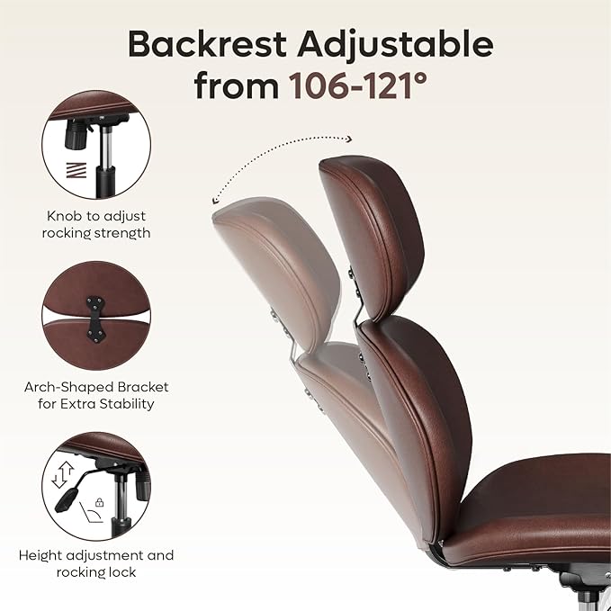 Bestier Swivel Modern Chair with Ottoman No Wheels, PU Criss Cross Reading Chair with Extended Headrest & Adjustable Seat, Modern Armless Ergonomic Chair for Living Room, Dark Brown