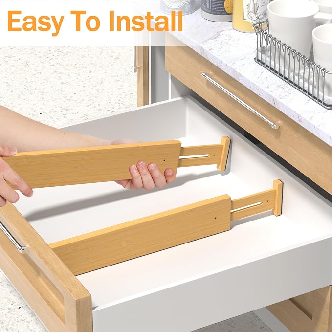 BAMBUROBA Bamboo Drawer Dividers, Adjustable Kitchen Drawer Organizer for Clothes,17-22" Expandable Drawer Organization Separators for Bedroom,Bathroom,Dresser and Office,6-Pack - Image 6