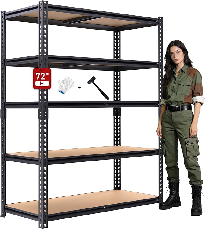 72" H Garage Storage Shelves,Storage Shelves Heavy Duty,2400LBS Metal Shelving Units,Adjustable Garage Shelving Heavy Duty for Garage Storage,Warehouse,16"x35.5"x72 by Unknown