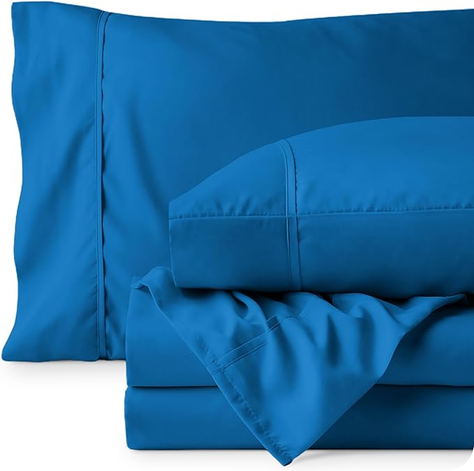 Bare Home Queen Sheet Set - 1800 Ultra-Soft Microfiber Queen Bed Sheets - Double Brushed - Deep Pockets - Easy Fit - 4 Piece Set - Bedding Sheets & Pillowcases (Queen, Medium Blue)