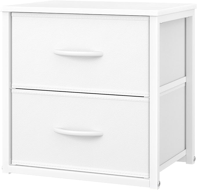 DAOUTIME Stackable Storage Drawers, White Closet Organizer with Wooden Top & Metal Frame, Closet Storage Drawers for Clothes, Freestanding or Stackable Dresser for Bedroom, Living Room, Under Bed by DAOUTIME