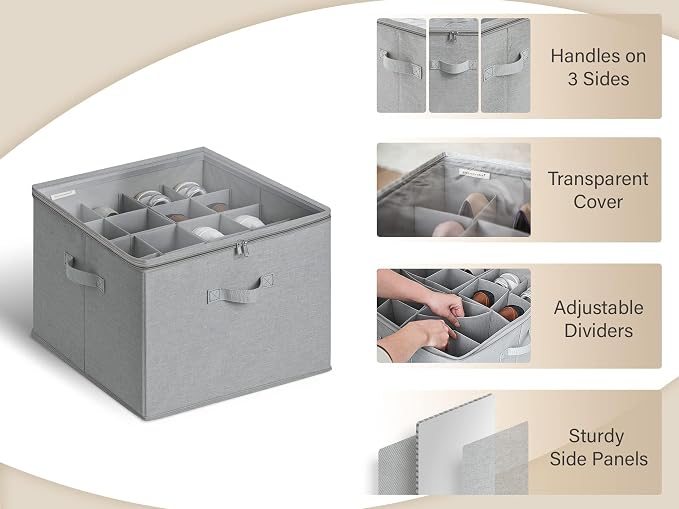 StorageWorks Shoe Organizer for Closet, Fits up to 16 Pairs, Shoe Cubby Storage Containers with Adjustable Dividers and Clear Cover, Grey - Image 6