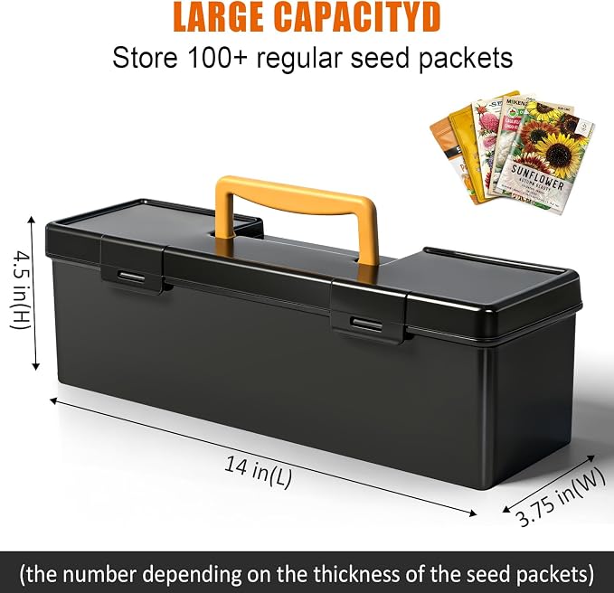tutata Seed Packet Organizer Box Plastic Portable Seed Packet Storage Box, Seed Storage Organizer - Black - Image 2