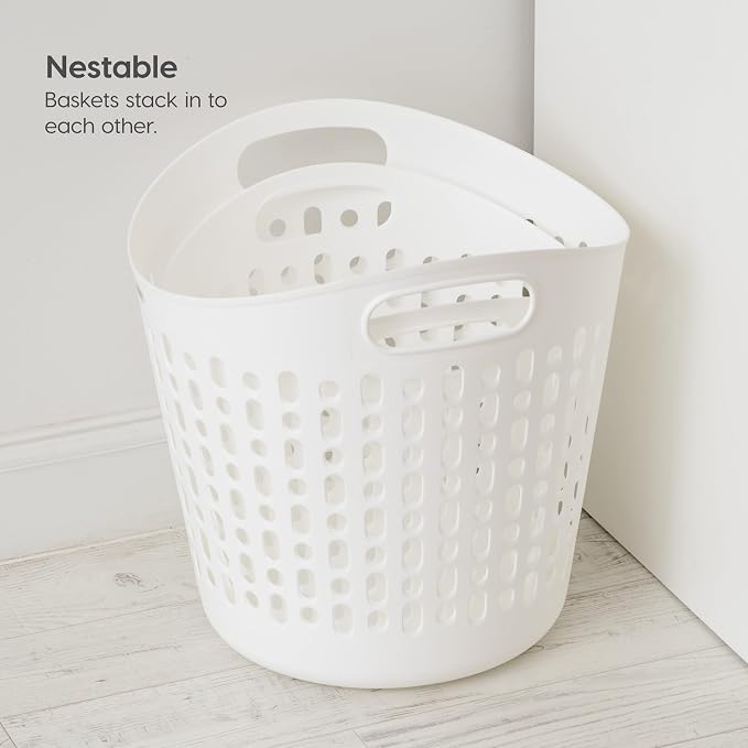IRIS USA Plastic Laundry Basket, 40L - 3 Pack, Flexible Clothes Hamper Tall with Ventilation Holes, Laundry Room Bedroom Bathroom Apartment Dorm Blankets Pillows Trinkets Organization, White - Image 5
