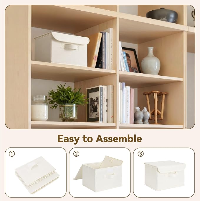 GRANNY SAYS Small Storage Bins with Lids, Small Storage Boxes, Shelf Baskets for Shelf, Collapsible Storage Bins for Living Room, Bedroom, 10x8x7 Inch, Ivory White, 2-Pack - Image 7