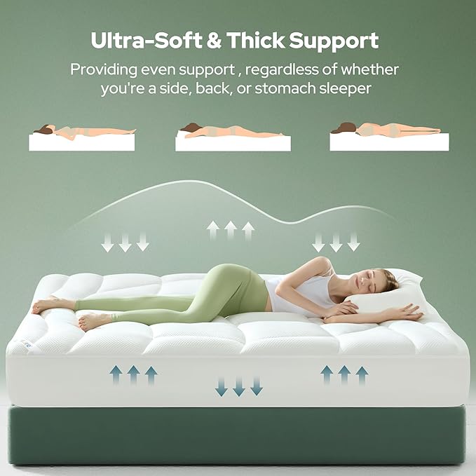 BEDLORE Twin Mattress Topper, Thick Tencel™ Blend Pillow Top Mattress Pad, Soft and Breathable Mattress Cover for Back Pain Relief, Deep Pocket Design Fits 6–15 Inches Mattresses(White)