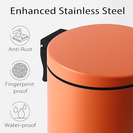 TIPGO Small Trash Can with Lid Soft Close, 4.5 Liters / 1.2 Gallon Bathroom Garbage Can, Mini Step Trash Bin, Stainless Steel Wastebasket for Bathroom, Bedroom, Office (Orange) - Image 3