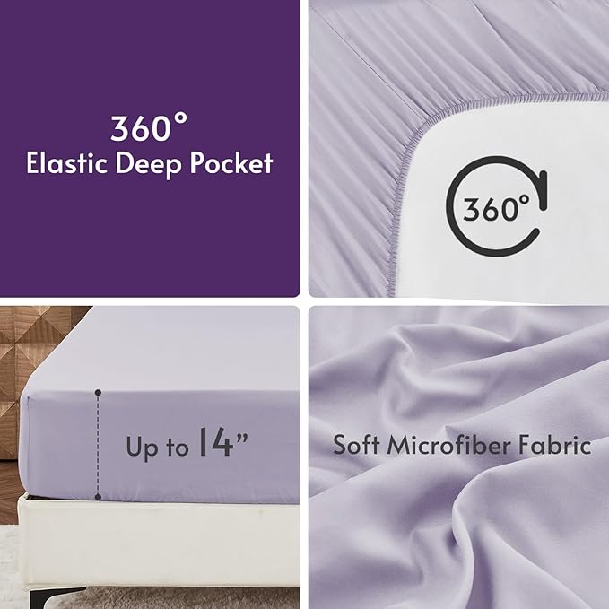 MUXHOMO 7 Pieces King Comforter Set, Reversible Bed in a Bag King Size, All Season Bedding Set with Comforter, Flat Sheet, Fitted Sheet, Pillowcases & Shams, Purple & Lavender