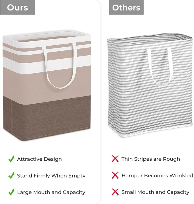 HomeHacks 2-Pack Large Laundry Basket, Waterproof, Freestanding Laundry Hamper, Collapsible Tall Clothes Hamper with Extended Handles for Clothes Toys in the Dorm and Family (Brown, 125L) - Image 3