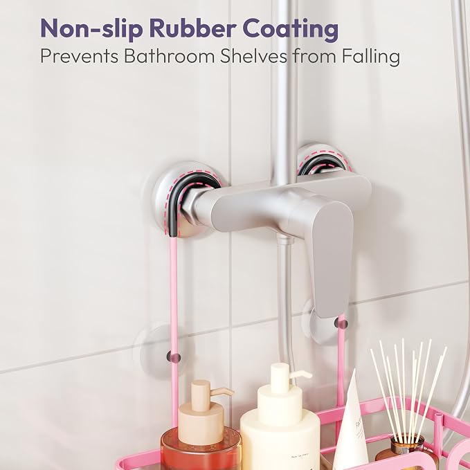 SWTYMIKI Shower Caddy Hanging Organizer - Over the Door Shower Caddy with Soap Holder, 11 Hooks, 2 Installation Ways, Stainless Steel Rustproof Bathroom Organizer, Pink - Image 6