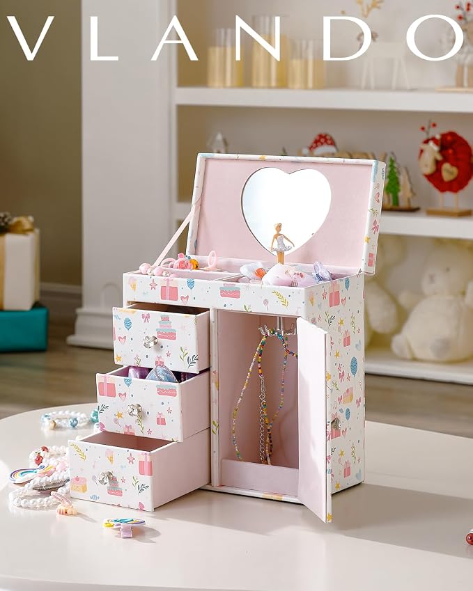 VLANDO Musical Jewelry Box for Girls, Large Kid Music Box with Ballerina for Birthday Bedroom Decor, 4 Layer Girl Jewelry Gifts for Girls Kids - Fantasy - Image 6