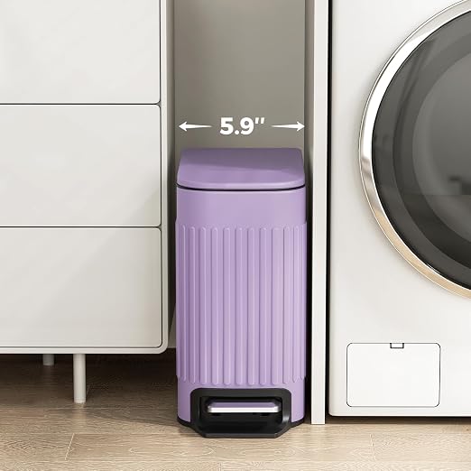 TrashAid Slim Bathroom Trash Can with Lid Soft Close, 6 Liter/1.6 Gallon Stainless Steel Small Garbage Can with Removable Inner Bucket, Step Pedal, Slim Wastebasket for Toilet, Office, Bedroom, Purple - Image 2
