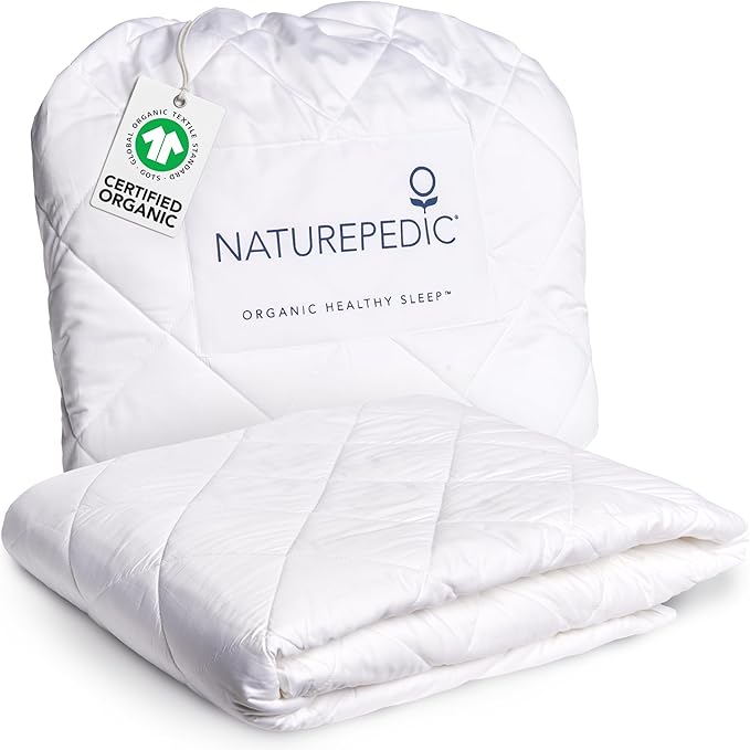 Naturepedic Organic Cotton Mattress Protector - Quilted Organic Cotton Mattress Pad with GOTS-Certified Non-Toxic, 100% Cotton Fabric and Fill - Full Size Mattress Cover 53" W x 75" L