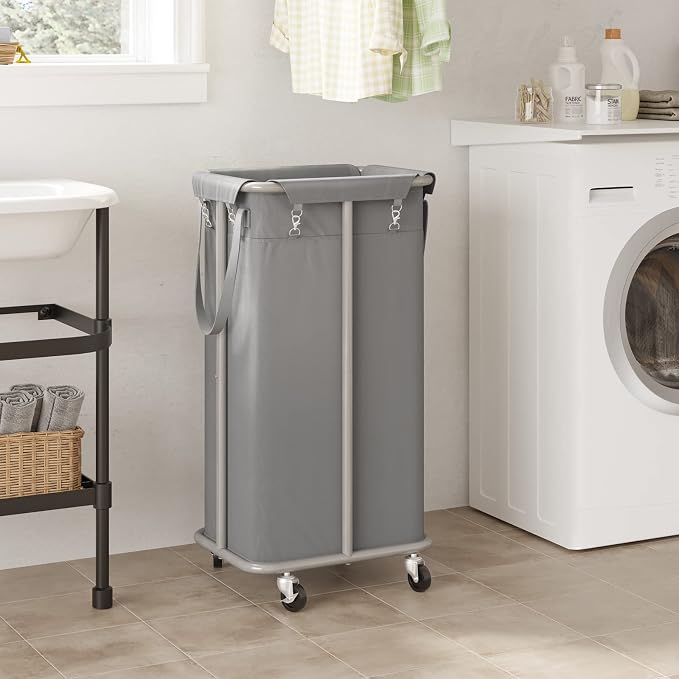 WOWLIVE 100L Rolling Laundry Hamper with Wheels Large Laundry Basket Organizer Laundry Cart with Steel Frame and Removable Bag Foldable Tall Dirty Clothes Hamper Dorm Room Storage for Bedroom (Grey) - Image 2