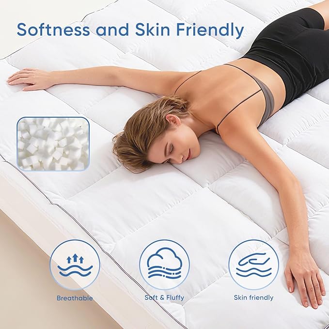 Memory Foam Twin Mattress Topper, Cooling Bed Topper with 3 Inch Extra Thick Shredded Foam, 100% Cotton Mattress Pad Cover, Breathable & Skin-Friendly Twin Size Mattress Topper with Anchor Straps