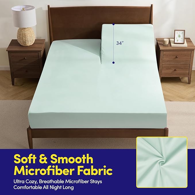 Split Head King Sheets Set for Adjustable Beds 4 Piece Flex Top Bed Sheets – Deep Pocket Split Top Fitted Sheet with Built-in Corner Straps, Luxury Soft Cooling Bedding, Wrinkle Resistant, Mint